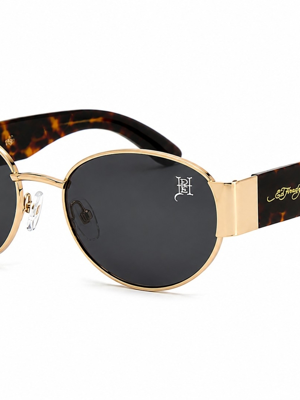 π₯³ ED HARDY Dragon Sunglasses Y2K Oval Tortoise Shades Black Gold Streetwear - Picture 4 of 6
